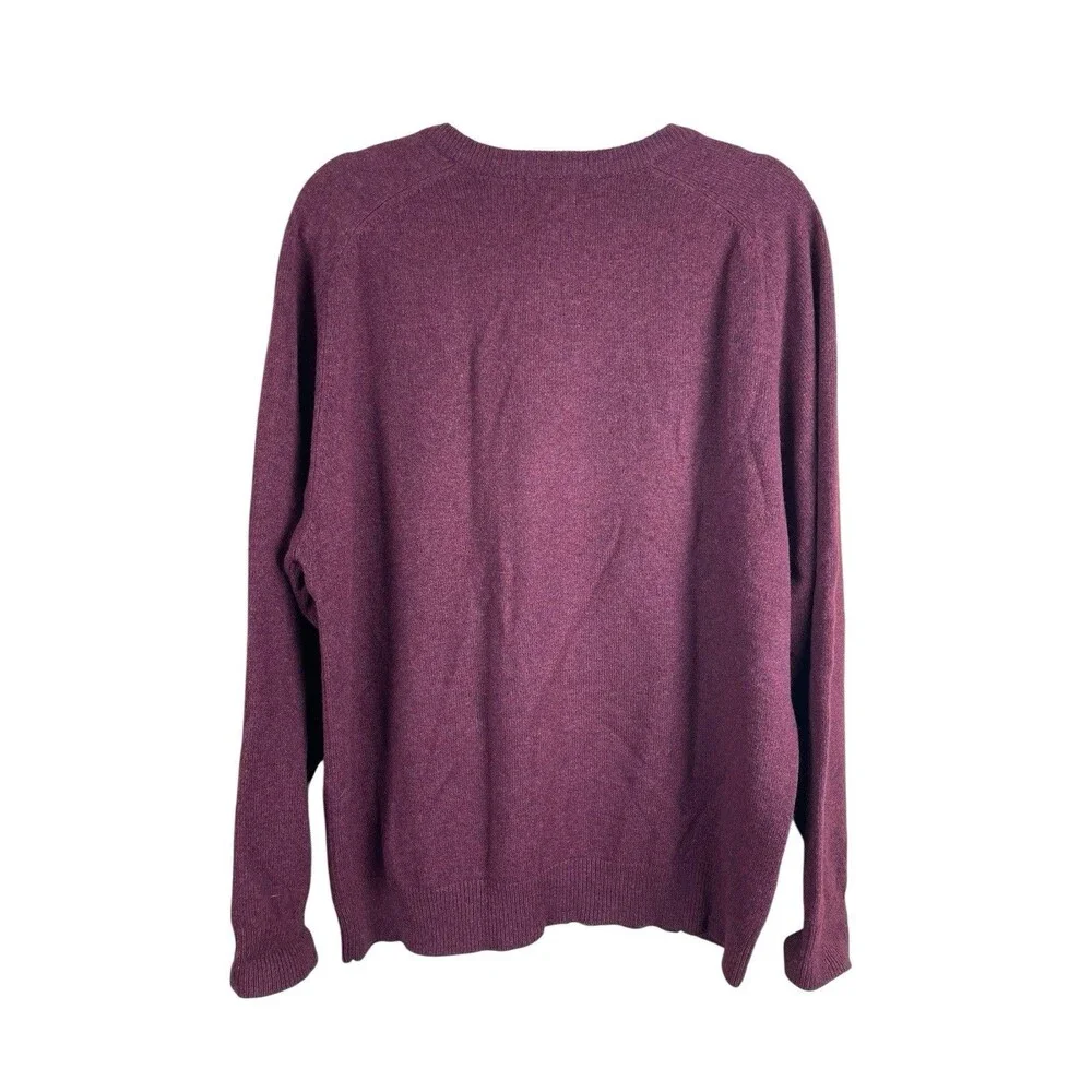 LL Bean Sweater Mens Large Burgandy 100% Lambs Wool V Neck Pullover Outdoor‎